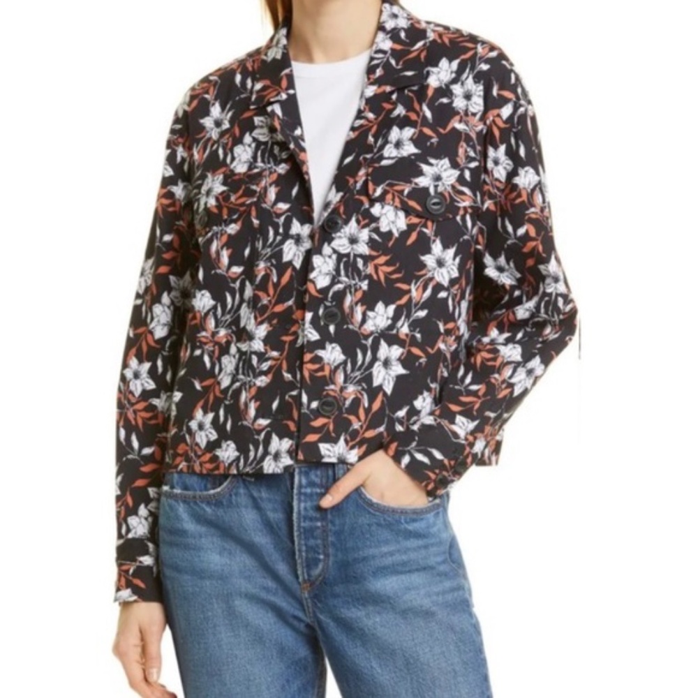 RAG & BONE Jessie Floral Print Linen Blend Shirt Jacket